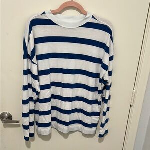 AYR Navy and White Striped Crewneck Top